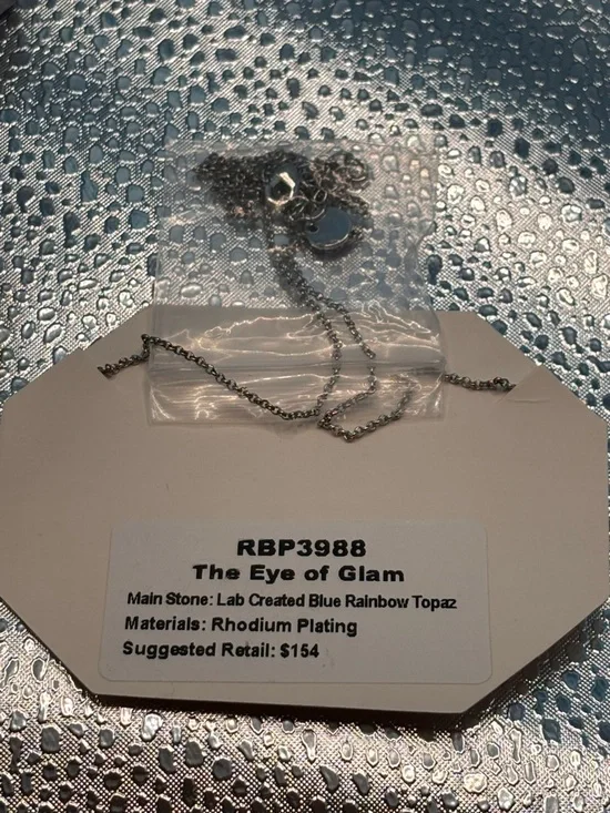 Bomb Party "The Eye of Glam" Rhodium Necklace - Lab Created Sapphire - Picture 3 of 4